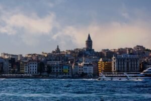Istanbul skyline with Hagia Sophia and Bosphorus at sunset
