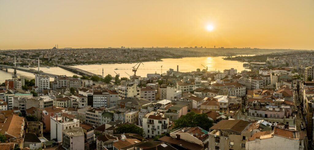 Istanbul skyline with Hagia Sophia and Bosphorus in Turkey