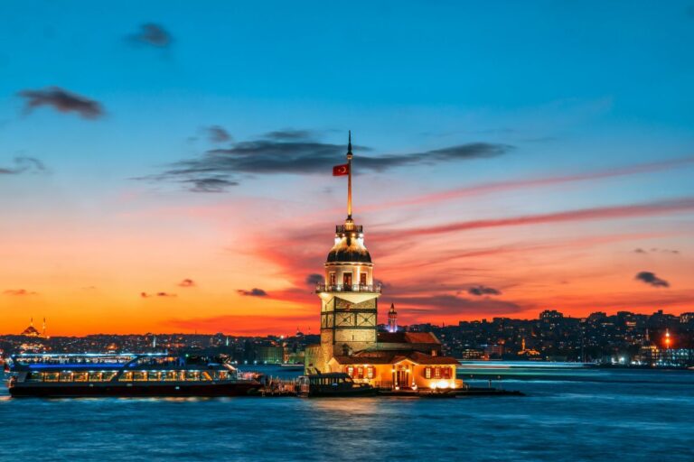 Istanbul skyline with Bosphorus and Maiden Tower view