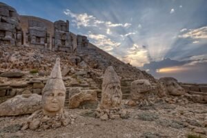 Colossal stone heads on Mount Nemrut, a UNESCO World Heritage Site in Turkey