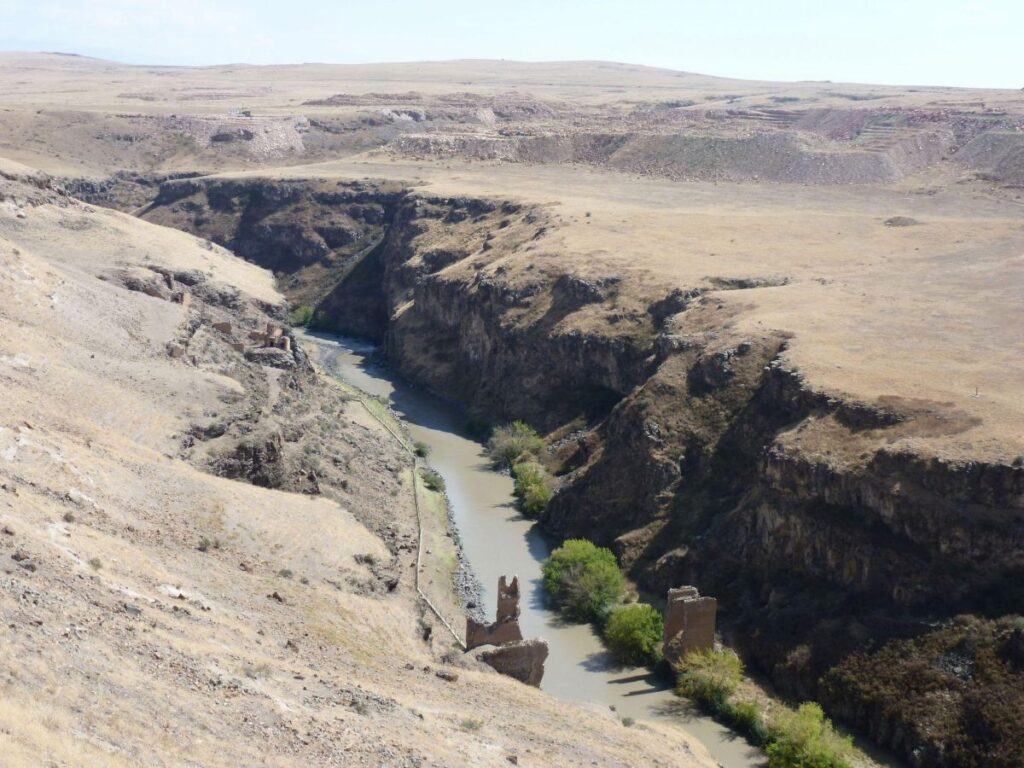 Ani ancient city walls and defensive gates in Kars Turkey