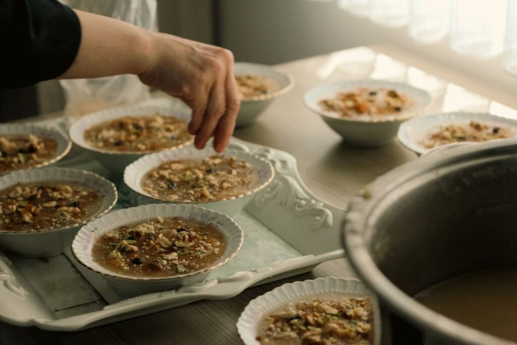 Traditional asure dessert with grains nuts and dried fruits