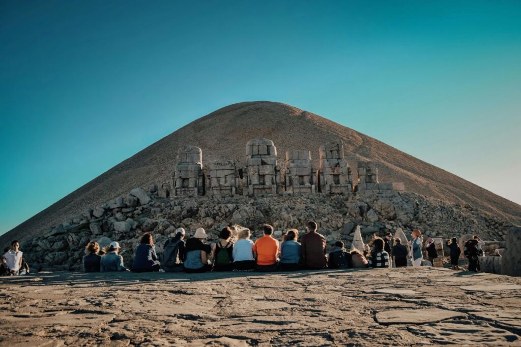 Sunrise over the colossal statues on Mount Nemrut in Turkey