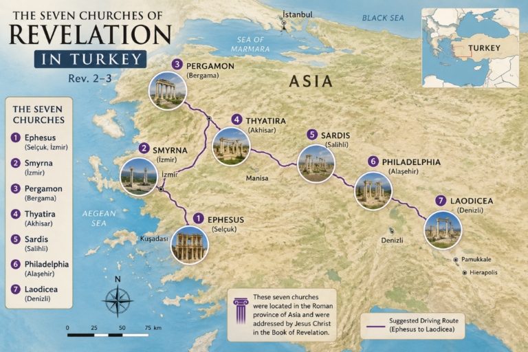 Map of the Seven Churches of Revelation in Turkey