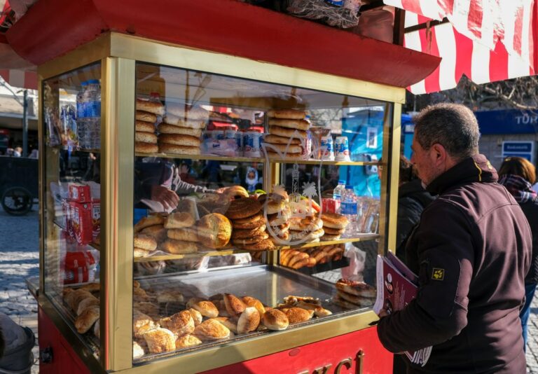 Fresh simit sold near Istanbul ferry terminals during the morning rush