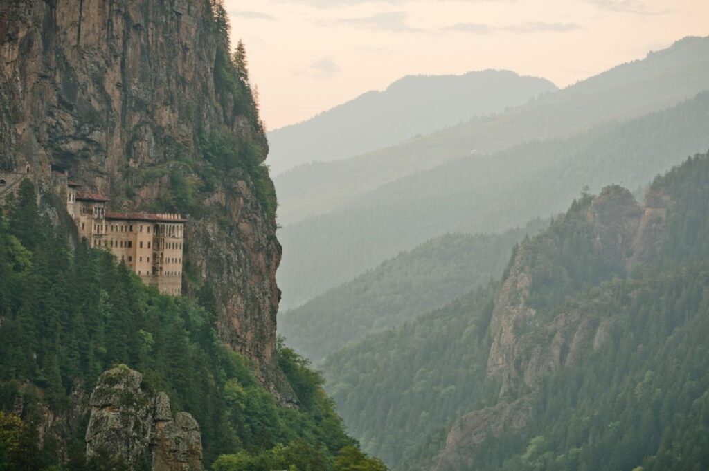 Sumela Monastery built into the cliffs of the Black Sea mountains