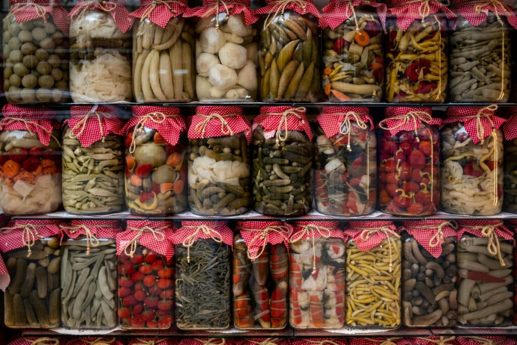 Traditional Turkish pickle juice sold in a local street shop
