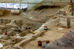 Reconstructed Neolithic houses at Catalhoyuk in central Turkey