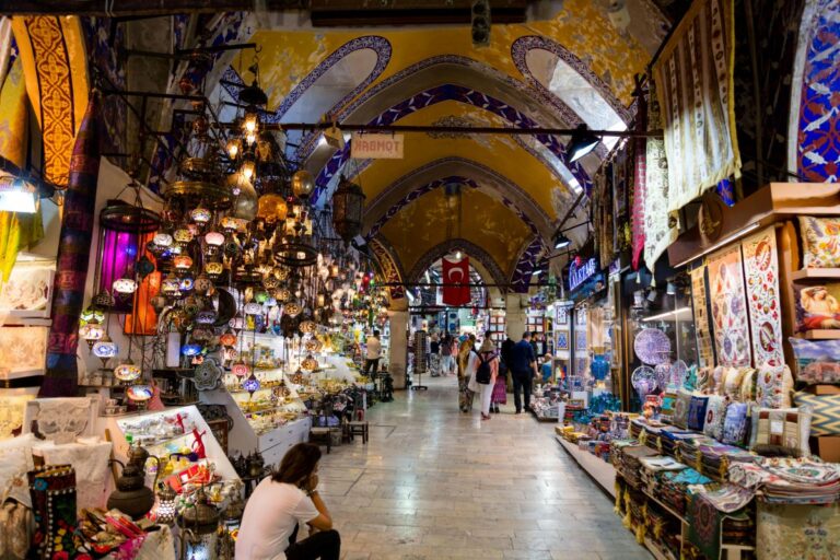 Colorful shops inside the Grand Bazaar in Istanbul Turkey. It is one of the very famous Turkish Bazaars.