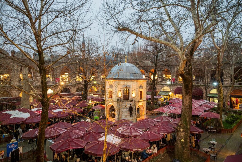Historic Koza Han courtyard in Bursa where silk merchants once traded