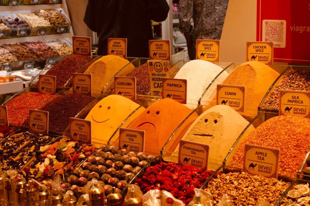 Spice stalls inside the Egyptian Bazaar in Istanbul