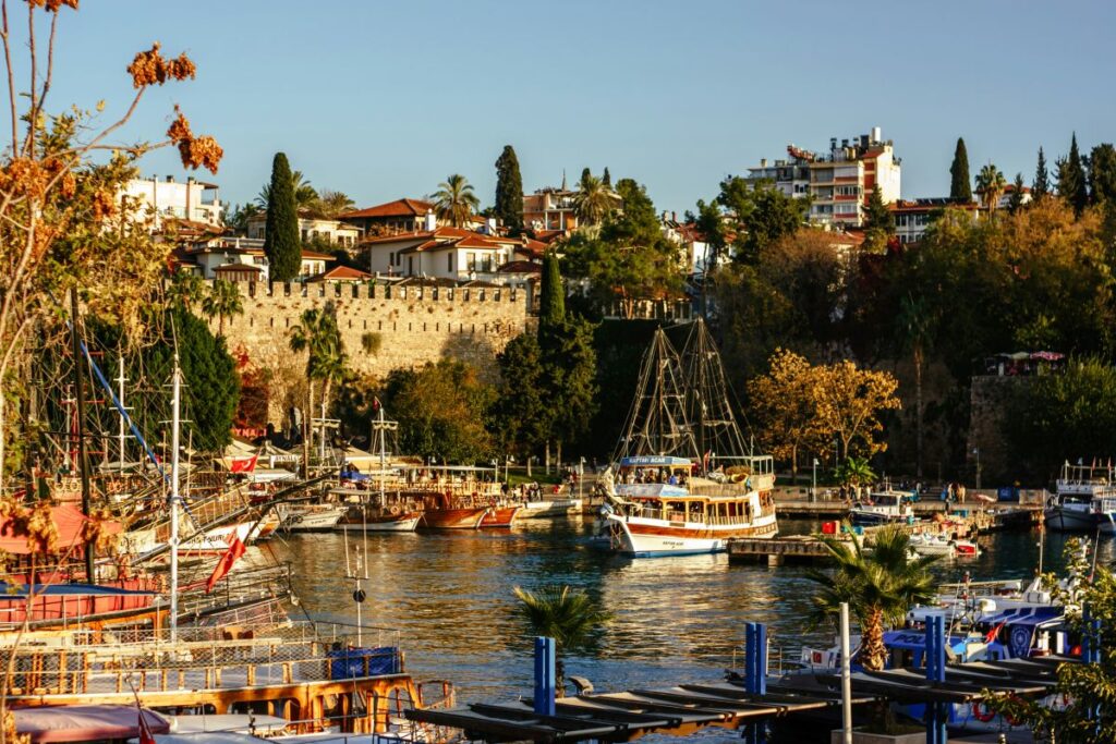 Panoramic view of Antalya Old Harbor and Kaleici in Turkey
